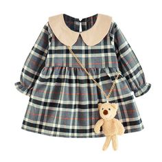 Size: 90 Recommended Age: 12-18 Months Bust: 62cm/24.4'' Sleeve: 31cm/12.2'' Length: 49cm/19.3'' Size: 100 Recommended Age: 18-24 Months Bust: 64.5cm/25.4'' Sleeve: 33cm/13.0'' Length: 51cm/20.1'' Size: 110 Recommended Age: 2-3 Years Bust: 67cm/26.4'' Sleeve: 35cm/13.8'' Length: 53cm/20.9'' Size: 120 Recommended Age: 3-4 Years Bust: 69.5cm/27.4'' Sleeve: 37cm/14.6'' Length: 55cm/21.6'' Size: 130 Recommended Age: 4-5 Years Bust: 72cm/28.3'' Sleeve: 39cm/15.3'' Length: 57cm/22.4'' Toddler Kids Baby Girls Dress Summer Bohemia Plaid Long Sleeve Casual A Line Princess Dresses With A Doll Party Clothes Features: Material: Baby girl dresses are made of cotton material, lightweight, comfortable to skin and easy to wash. No worrying that it will do harm to your kid's delicate skin. Design: Baby gir Kid Plaid Dress, Plaid Dresses For Kids, Dresses For Girls Kids, Baby Summer Dresses, Baby Girl Princess Dresses, Baby Girls Dress, Girls Sundress