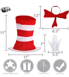 the cat in the hat costume is shown with its measurements and instructions to make it look like