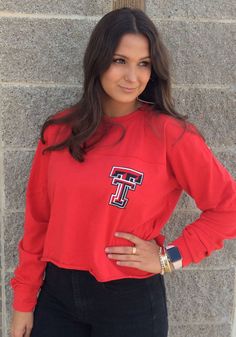 Texas Tech Red Raiders Womens Red Fight Song LS Tee, Red, 100% COTTON, Size XL Red Crew Neck Top For College, Red Long Sleeve Trendy Crop Top, Trendy Red Long Sleeve Crop Top, Red Long Sleeve Cotton Crop Top, Trendy Red Cropped Top, Red Long Sleeve Crop Top For Fall, Casual Cropped Tops For College, University Red Tops For Fall, Red Long Sleeve Stretch Crop Top