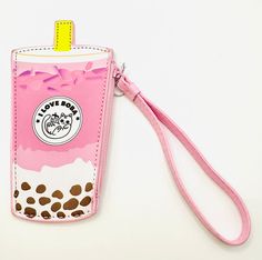 Taro Boba Milk Tea Novelty Wristlet Trendy Wristlet With Adjustable Strap, Pink Wallet With Wrist Strap For Daily Use, Trendy Wallets With Cell Phone Pocket, Trendy Wallet With Cell Phone Pocket, Trendy Rectangular Wristlet With Adjustable Strap, Daily Use Pink Wristlet With Cell Phone Pocket, Trendy Mobile Phone Bag Wristlet For Travel, Trendy Wristlet With Mobile Phone Bag For Travel, Trendy Travel Wristlet With Mobile Phone Bag