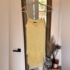 Nwot Beautiful Yellow Fringe Dress Waist : 16” Summer Cocktail Flapper Dress Mini Length, Fitted Mini Flapper Dress For Summer, Fitted Mini Length Flapper Dress For Summer, Fitted Summer Flapper Dress For Cocktail, Fitted Flapper Dress For Summer Cocktail, Fitted Summer Cocktail Flapper Dress, Chic Fitted Flapper Dress For Summer, Fitted Sleeveless Flapper Dress For Summer, Knee-length Flapper Dress For Summer Evening