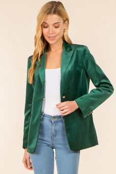 Party up top! Trendy & Chic Green Velvet Blazer Stylish loose fit blazer for any occasion you have this Holiday Season Flap Pockets Fully Lined Single button closure & three buttons on cuff Button Detail Pictures coming soon Party Blazer With Double Button Closure, Fall Party Blazer With Button Cuffs, Party Blazer With Button Cuffs For Fall, Trendy Button-up Party Blazer, Green Formal Button-up Blazer, Green Button-up Blazer For Formal Occasions, Green Button-up Formal Blazer, Green Single Breasted Button-up Blazer, Trendy Green Button-up Blazer