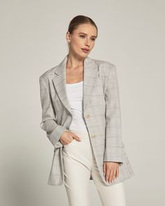 Tailored to give you that sophisticated look - perfect for work, travel, and everything in between. A sleek single breasted blazer, slightly fitted at the waist to accentuate your figure. Details Model is 5'9" and wears a size small. Care: Do not wash. Do not bleach. Warm iron under damp cloth. Dry clean only. Composition: 69% Polyester | 29% Rayon | 2% Spandex | 7DIAMONDS Women's Adley Plaid Blazer in Light Grey | Size Medium | Polyester Elegant Notch Lapel Career Blazer, Elegant Blazer With Lapel Collar For Career, Elegant Career Blazer With Lapel Collar, Classic Single Button Career Blazer Dress, Classic Single Button Blazer Dress For Career, Chic Single-breasted Office Suits, Elegant Single Breasted Career Blazer, Elegant Single-button Blazer Dress For Business Casual, Classic Single Button Blazer Dress For Work