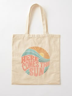 Bolsa de tela «Pink Groovy Here Comes the Sun» de designxmad | Redbubble Tote Bag Inspo, Tote Bag Painting, Tote Bag Designs