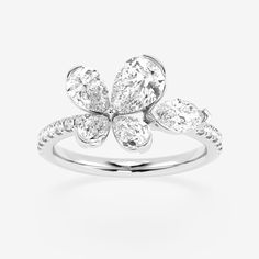 2 ctw Pear and Marquise Lab Grown Diamond Flower Fashion Ring 14K White Gold, FG, SI1 Traditional Flower, Expensive Jewelry Luxury, Expensive Jewelry, Diamond Flower, Women Diamond, Fashion Ring, 14k White Gold Ring, Perfect Engagement Ring, Flower Ring