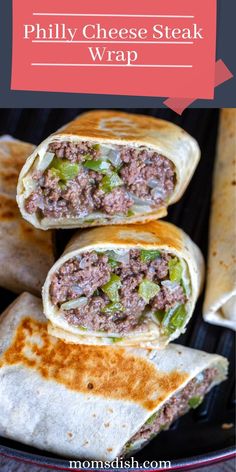 three pita breads with meat and lettuce on top, one cut in half