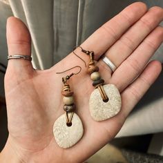 Cute Handcrafted Stone Earrings Found At A Vintage Pop Up Sale. A Little Too Heavy For My Ears. Never Worn. Bone Earrings Handmade, Adjustable Earthy Dangle Earrings, Handmade Rustic White Jewelry, White Rustic Handmade Jewelry, Rustic Handmade White Jewelry, Rustic White Handmade Jewelry, Earthy Everyday White Jewelry, White Earthy Everyday Jewelry, Artisan Adjustable Earrings For Everyday