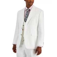 This Is A New With Tag Item. It Might Have Minor Dirt Due To Store Display. Keep Your Well-Dressed Look Feeling Fresh With The Crisp Classic Lines And Soft Cotton Of This Suit Jacket From Taylon Collection. Regular Fit Through The Shoulders, Chest And Waist With Standard Armholes And Sleevesjacket Sizing Is Indicated By A Number And A Letter; Number Refers To Chest Size, Letter Refers To Length Of Jacket Based Upon Height: S=5'7" And Under; R=5'8"-5'11"; L=6' And Upmatching Vest And Pants Sold S Luxury Fitted White Sport Coat, Luxury White Fitted Sport Coat, Luxury White Linen Suits, White Sport Coat For Spring Tailoring, White Fitted Sport Coat, Luxury White Linen Blazer, White Linen Sport Coat For Semi-formal Events, White Linen Sport Coat For Semi-formal Occasions, Elegant White Linen Sport Coat