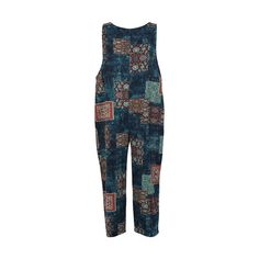 Women Summer Baggy Retro Jumpsuit Vintage Printed Loose Casual Sleeveless Overall Long Romper Playsuit Trousers Pants Sleeveless Overalls With Pockets, Bohemian Sleeveless Overalls With Pockets, Bohemian Sleeveless Overalls For Summer, Retro Jumpsuit, Jumpsuit Vintage, Long Romper, Trousers Pants, Color Pick, Trouser Pants