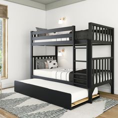 The Max & Lily Scandinavian Twin over Twin Bunk Bed with Trundle brings a clean, neutral look to your modern and minimalist kids room! Crafted with knot-free, solid pine wood and aspen wood, these twin bed frames offer exceptional strength and sturdiness. A two-tone mix of white and blonde wood or a clean, solid finish creates a sleek, modern style. The top bunk features tall, 14-inch guardrails, so the bunk bed safely fits standard mattress sizes. The included twin-size trundle bed creates addi Bunk Bed For Kids, Minimalist Kids Room, Bed For Kids, Twin Over Twin Bunk Bed, Twin Bunk Bed, Bed With Trundle, Bunk Bed With Trundle, Bunk Bed, Solid Wood