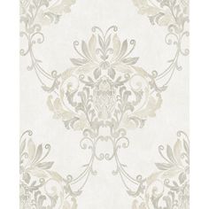 a white and grey wallpaper with an ornate design