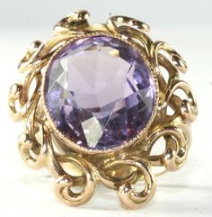 This item for sale is a GORGEOUS, very large, Victorian antique, 14k solid yellow gold and amethyst ladies ring, size 8, in excellent used condition. It weighs 9.5 grams, and measures just about 1.25 inches top to bottom and 1 inch across. The amethyst alone is a whopping 18x15mm. It is exquisite! If you have been looking for a fabulous amethyst ring, your search is over. There is no other more beautiful. A great addition to your collection. To view our other TURQUOISE & GOLD fine jewelry, please click on the 'search my eBay store' field on the LEFT of this item page. Type in TURQUOISE GOLD or whatever you are interested in seeing culled for you from the many pages of our fine and vintage jewelry listings. Please e-mail any questions. Buyer pays ABSOLUTELY NOTHING in shipping handling and Heirloom Style Purple Amethyst Collectible Ring, Heirloom Purple Amethyst Collectible Ring, Formal Vintage Amethyst Ring, Vintage Purple Amethyst Ring Stamped 14k, Art Deco Gold Amethyst Ring, Gold Amethyst Art Deco Ring Collectible, Gold Art Deco Amethyst Ring Collectible, Gold Amethyst Art Deco Ring, Gold Art Deco Amethyst Ring