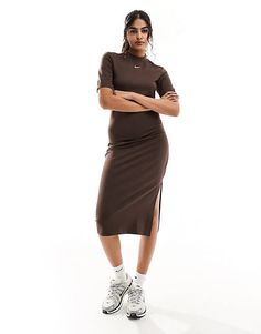 Nike Essential midi dress in brown | ASOS Baddie Aesthetic, Cocktail Dress Formal, Leggings Sale, Long Sleeve Floral Dress, Satin Slip Dress, Swimwear Sale, Active Wear Leggings, Hoodies For Sale, Petite Maternity