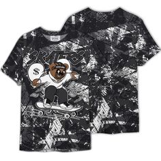 Brand Dunkare Dunkare White Thunder 4s Shirt - Skaters Bear Abstract Graffiti Shirt Unisex Streetwear Crew Neck Shirt With All Over Print, Streetwear Shirt With All Over Print And Crew Neck, Crew Neck Shirt With All Over Print For Streetwear, Graffiti, White