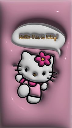 a hello kitty wallpaper with the words hello this is kitty on it's side