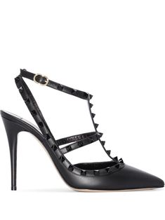 Black Pumps, Stiletto Heel, Valentino Garavani, Sling Backs, Stiletto Heels, Ankle Strap, Work Wear, Black Leather, Buckle