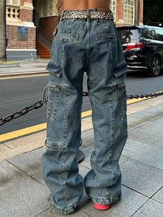 Bonsir Retro Loose Washable Jeans for Men Y2K Large Pocket Straight Sleeve Jeans Baggy Wide Leg Zipper Hip Hop Casual Pants Floor Super Long Jeans, Couture, Outfit Ideas Baggy Jeans, Streetwear Fashion Pants, Y2k Baggy Jeans, Baggy Pants Outfit, Baggy Cargo Jeans, Y2k Outfits Men, Big Jeans