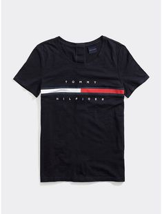 Tommy Hilfiger women’s T-shirt. Our signature tee in soft cotton, washed to feel like you’ve been wearing it for years. Part of our Adaptive Collection, designed for ease of dressing in classic Tommy style.  Material: 100% Cotton. Tommy T Shirt, Wardrobe Style, Tommy Hilfiger Women, Blue Tshirt, Striped Tee, T Shirt Top, Cotton Shirt, Black Shirt, Tommy Hilfiger