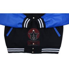 DETAILS OF JACKET The Classic Varsity Jacket Color: Black / Blue Black /White Rib on Neck, Wrist & Bottom/Hem Two External Side Pockets Exterior Sleeve: Cowhide Leather Interior: Polyester Quilted Lining / Two Internal Pockets Style: Varsity Jacket Care: DRY CLEAN ONLY We can add custom embroidery, printing, or labels on these jackets as per the customer's demand. Additional charges apply. Style Varsity Jacket, Classic Jacket, Letterman Jacket, Leather Sleeve, Custom Embroidery, Black Wool, Leather Interior, Blue Leather, Cowhide Leather