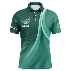 a green polo shirt with an image of a golf player's name on it