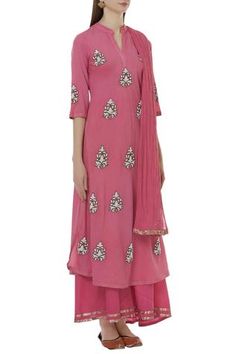 Shop for Nazar by Indu Pink Cotton Voil Embroidered Kurta Set for Women Online at Aza Fashions Designer Embroidered Palazzo Set With Straight Kurta, Straight Kurta Palazzo Set With Resham Embroidery For Navratri, Navratri Palazzo Set With Resham Embroidery And Straight Kurta, Diwali Palazzo Set With Mirror Work And Straight Kurta, Diwali Reception Palazzo Set With Straight Kurta, Reception Diwali Palazzo Set With Straight Kurta, Embroidered Straight Kurta Palazzo Set For Diwali, Eid Reception Palazzo Set With Straight Kurta, Palazzo Set With Straight Kurta For Navratri Reception