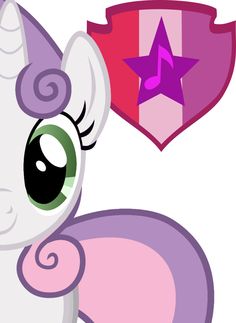 a pinkie pony with green eyes next to a shield and star on it's forehead