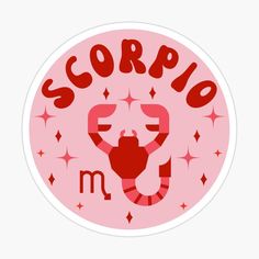 the zodiac sign for scorpio is shown in red on a pink circle sticker