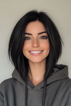 34 Must-Try Hairstyles for Thin Hair – Say Goodbye to Flat Hair in 202 – CreativeBooster Short Dark Hair Middle Part, Long Dark Brown Bob, Short Straight Haircuts With Layers, Short Hair Straight Layers, Straight Black Hair Short, Dark Brown Hair Shoulder Length Layered, Best Haircuts For Thick Straight Hair, Edgy Hair Round Face, Short Hair With Layers Shoulder Length