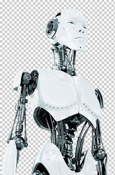 a white robot standing with its arms crossed