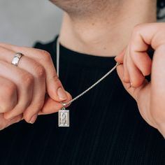 Silver Rectangle Pendant Necklace 2mm Box Chain For Men - Pendant Necklace - Stainless Steel - Boutique Wear RENN Stainless Steel Necklace With Rectangular Links For Gifts, Stainless Steel Necklace With Rectangular Pendant And Box Chain, Minimalist Box Chain Necklace For Father's Day, Father's Day Stainless Steel Rectangular Pendant Jewelry, Mens Accessories Necklace, Long Distance Girlfriend, Rectangle Pendant Necklace, Minimalist Men, Chain For Men