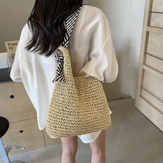 UAKISS - Big Straw Tote Bags for Women 2024 Y2K Korean Fashion Summer Shoulder Bags Lady Travel Handbags Weave Beach Bag SIZE: (Upper Width)37cm * (Lower Width)32cm * (Height)26cm * (Thickness)14cm Handle Height:37cm Woven Beach Bags, Korean Fashion Summer, Straw Tote Bag, Travel Handbags, Straw Tote, Fashion Summer, Beach Bag, Tote Bags, Shoulder Bags