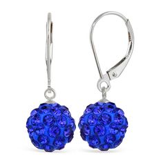 Dazzle and delight with these shimmering crystal ball drop earrings. Dazzle and delight with these shimmering crystal ball drop earrings. Length: 10 mm Closures: leverback Metal: sterling silver Finish: polished Packaging: boxed Size: One Size. Color: Blue. Gender: female. Age Group: adult. Hypoallergenic Round Crystal Earrings For Party, Hypoallergenic Crystal Earrings For Party, Adjustable Hypoallergenic Crystal Earrings, Adjustable Crystal Drop Earrings, Adjustable Crystal Earrings, Adjustable Round Crystal Earrings, Ball Drop Earrings, Ball Drop, Silver Crystal