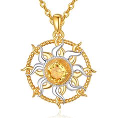 PRICES MAY VARY. ☀️DESIGN: The rays of the sun appear alternately, and each ray is so powerful.The sun is a symbol of strength, resilience and warmth.Unique design, exquisite production, only to bring you warmth and strength. ☀️MATERIAL: Sun pendant necklace is made of 925 sterling silver and Yellow cubic zirconia.Nickle-free, Lead-free and hypoallergenic,suitable for long-term wear,especially sensitive skin women.Sterling Silver Chain Length:18 inches+ 2 inches (extension chain). ☀️OCCASION：Thi Sun Necklaces, Fantasy Jewelry Necklace, Celtic Sun, Moon Necklace Gold, Irish Necklace, Celestial Pendant, Sun Jewelry, Necklace Sun, Sun And Moon Necklace