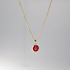 Introduce a touch of timeless elegance to your collection with our 14K gold round red Evil Eye pendant. This minimalist accessory, crafted with precision, seamlessly combines enduring beauty with versatility for everyday wear or special occasions. The bold red Evil Eye within the sleek round frame symbolizes protection and vibrant energy, making it a stylish and meaningful addition to your collection. *The pendant COMES WITH the chain if you select one of our chain options * 5% OFF TOTAL PRICE, Classic Red Hallmarked Necklace, Red Gold Plated Round Pendant Jewelry, Red Necklace With Polished Finish As Gift, Red Gold-plated Round Pendant Jewelry, Red 14k Gold Birthstone Necklace, Red Necklace With Polished Finish For Gift, Luxury Red 14k Gold Necklace, Luxury 14k Gold Red Necklace, Red Tarnish Resistant Necklace As Gift