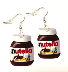 Nutella Earrings by KarinaMadeThis on Etsy, $5.50 Double Ear Piercing, Crazy Earrings, Funny Jewelry, Claire's Accessories, Weird Jewelry, Funny Earrings, Quirky Earrings, Food Earrings, Plastic Earrings