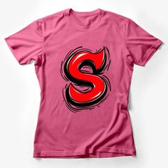 Bold Red and Black S Letter Graphic T-Shirt, Artistic Alphabet Design Tee, Unisex Casual Wear Female T-Shirt Custom graphic T-Shirt.Customize your color Red Graffiti Print Crew Neck Tops, Red Crew Neck Top With Graphic Design, Red Crew Neck Tops With Graffiti Print, Red Graphic Tee With Graffiti Print, Red Cotton T-shirt With Graffiti Print, Red Graphic Design Crew Neck T-shirt, Red Graphic Crew Neck T-shirt, Artistic Letter Print Crew Neck T-shirt, Red Crew Neck T-shirt With Graphic Design