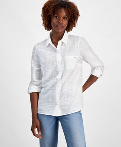 in stock Tommy Hilfiger Women, Bright White, Shirts Tops, Tommy Hilfiger, Pick Up, In Store, Womens Shirts, Buy Online, Plaid