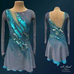 a blue and silver dress with sequins on it