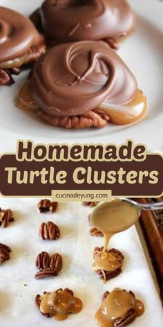 homemade turtle clusters with caramel and pecans