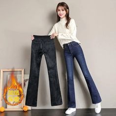 Vintage Plush Lined Flare Jeans Winter Warm Casual Skinny Vaqueros Thicken Stretch Denim Pants High Waist Women's Bell-bottoms Flare Jeans Winter, Jeans Winter, Stretch Denim Pants, Winter Jeans, Vintage Plush, Casual Elegance, Country Wedding, High Waisted Pants, Bell Bottoms