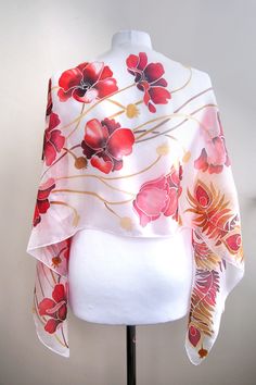 White Silk Shawl Scarf, White Artistic Scarves, Artistic White Silk Scarves, Artistic Hand Painted Red Silk Scarf, Artistic White Handmade Silk Scarf, Artistic Handmade White Silk Scarf, White Handmade Artistic Silk Scarf, Artistic Hand-painted White Scarf, Artistic Hand Painted White Scarves