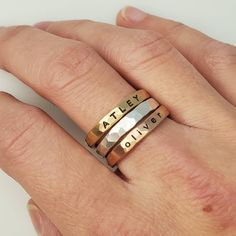 Name Rings Gold, Thick Stacking Ring, Mom Rings, Stackable Name Rings, Sterling Silver Birthstone Ring, Mom Gift Guide, Mothers Day Rings, Multiple Rings, Ring Spacer