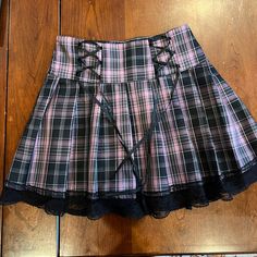 Xs. Plaid Skirt. Never Worn. Black Ribbons. Edgy Fitted Pink Skirt, Edgy Pink Fitted Skirt, Edgy Pink Skirt For Spring, Fitted Pastel Goth Pink Skirt, Edgy Pink Spring Skirt, Pastel Goth Fitted Pink Skirt, Pastel Goth Fitted Skirt, Pastel Goth Pink Mini Skirt, Scene Skirt