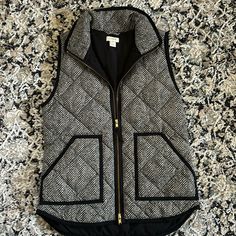 Never Worn! Comes From A Pet Free And Smoke Free Household! Herringbone Quilt, Herringbone Vest, Zipper Vest, Quilted Puffer Vest, Black Down, Quilted Vest, Jcrew Women, Down Vest, Coats Jackets Women