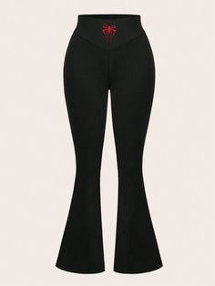 Women's Spider Print Long Flare Skinny Leggings, Suitable For Spring And Autumn Black Casual   Knitted Fabric Animal,Graphic,Letter Regular Slight Stretch  Women Clothing, size features are:Bust: ,Length: ,Sleeve Length: Flair Leggings, Teen Pants, Spider Pattern, Women Leggings, Animal Graphic, Fabric Animals, Black Casual, Casual Outfit, Women's Leggings