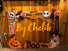 a halloween photo frame with skeletons and jack - o'- lanternes on it