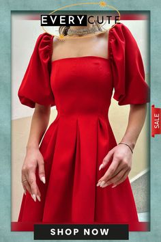 Red Square Neck Puff Sleeve Dress Square Neck Puff Sleeve Dress, Red Square, Puff Sleeve Dress, Puffed Sleeves Dress, Puffed Sleeves, Square Neck, Plus Size Dresses, Sleeve Dress, Red Dress