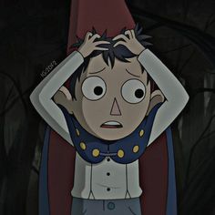 a cartoon character holding his head with both hands