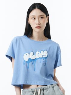 Editor's notesIt is a casual short sleeves t-shirt in soft cotton fabric. The cropped t-shirt features loose fit and graphic print of melted logo artwork.- Loose fit- Graphic print- Side slits- 100% CottonMeasurements(in.)One Size- Shoulder: 18.1 in.- Chest: 23.2 in.- Sleeve Length: 5.3 in.- Length: 18.9 in.*Model info: Height 5’ 8” / Fitting size: One SizeComposition & Care- 100% Cotton- Hand wash separately- Do not tumble dryDesigner- by PLAYIAN Cotton Cropped T-shirt With Graphic Design For Streetwear, Blue Relaxed Fit Cropped T-shirt For Streetwear, Cotton Cropped Graphic Tee With Logo Print, Boxy Fit Graphic Print Cropped T-shirt For Streetwear, Boxy Fit Cropped Graphic T-shirt With Short Sleeves, Boxy Fit Cropped T-shirt With Graphic Print For Streetwear, Boxy Fit Graphic Cotton Cropped T-shirt, Boxy Fit Cotton Graphic Cropped T-shirt, Casual Cotton Cropped T-shirt With Graphic Print