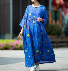 Casual Multicolor Free Size Dress, Casual Multicolor Dress, Spring Multicolor Relaxed Fit Dress, Casual Multicolor Loose Dress, Casual Printed Free Size Dresses, Casual Free Size Printed Dress, Blue Tunic Dress With Relaxed Fit, Multicolor Long Sleeve Relaxed Fit Dress, Blue Long Relaxed Fit Dress